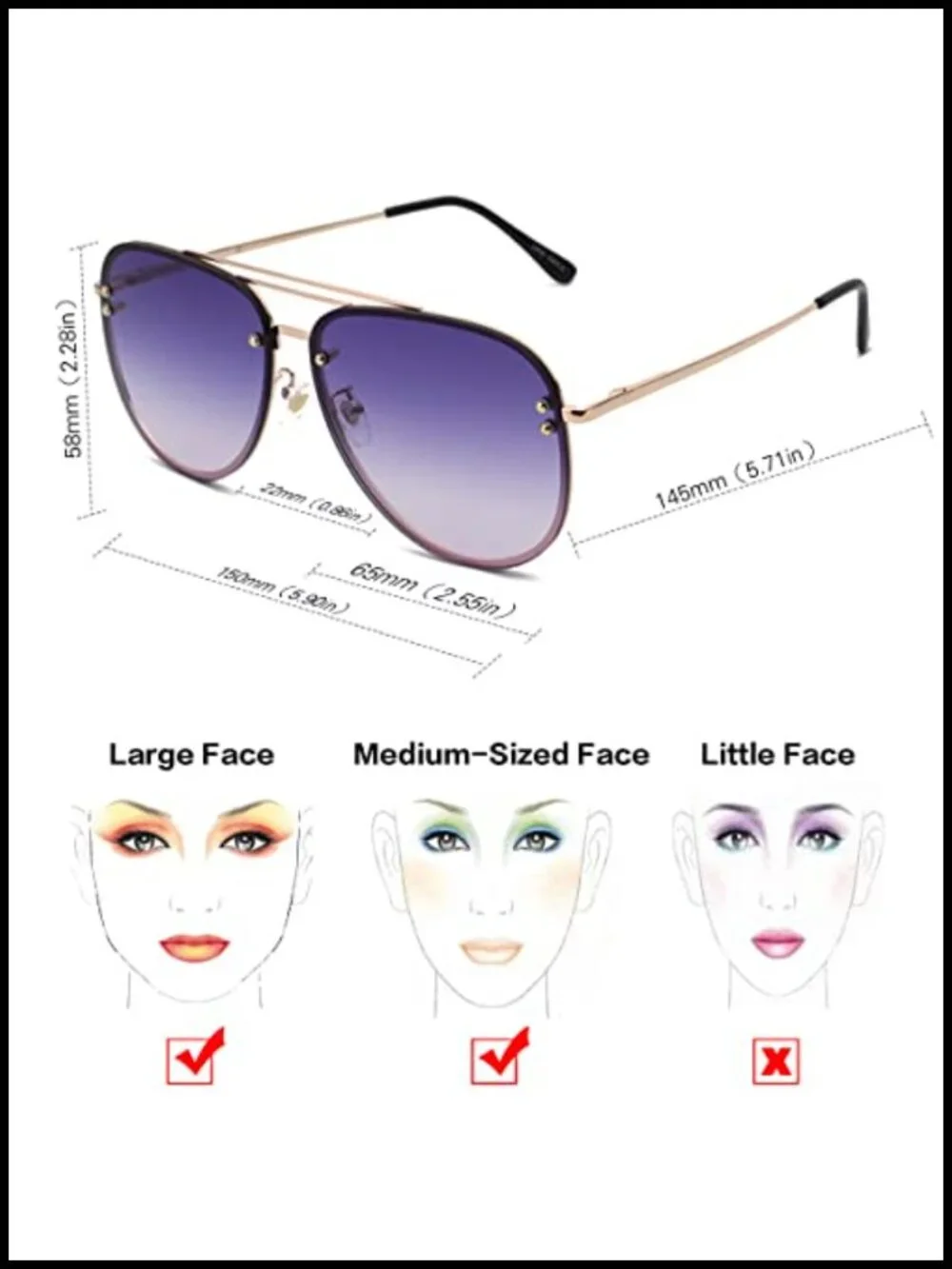 Oversized Aviator Sunglasses Women UV400 Protection Stainless Steel Frame